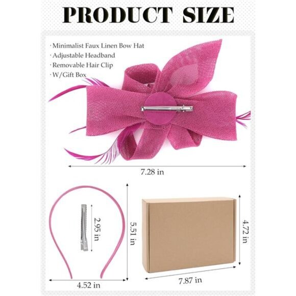 Bow Derby Attire Hats with Hairpin, pink - Picture 3 of 6
